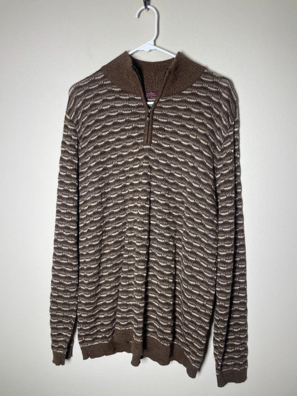 Inka's 100% Baby Alpaca 1/4 zip Brown Tan Men's Sweater Large Cozy Grandpa! - Picture 1 of 7